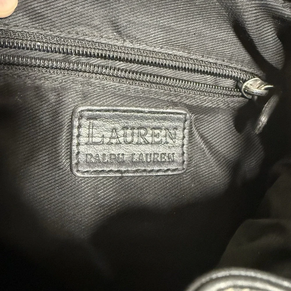 Ralph Lauren Leather Drawstring Bucket Shoulder Bag Hobo Black‎
